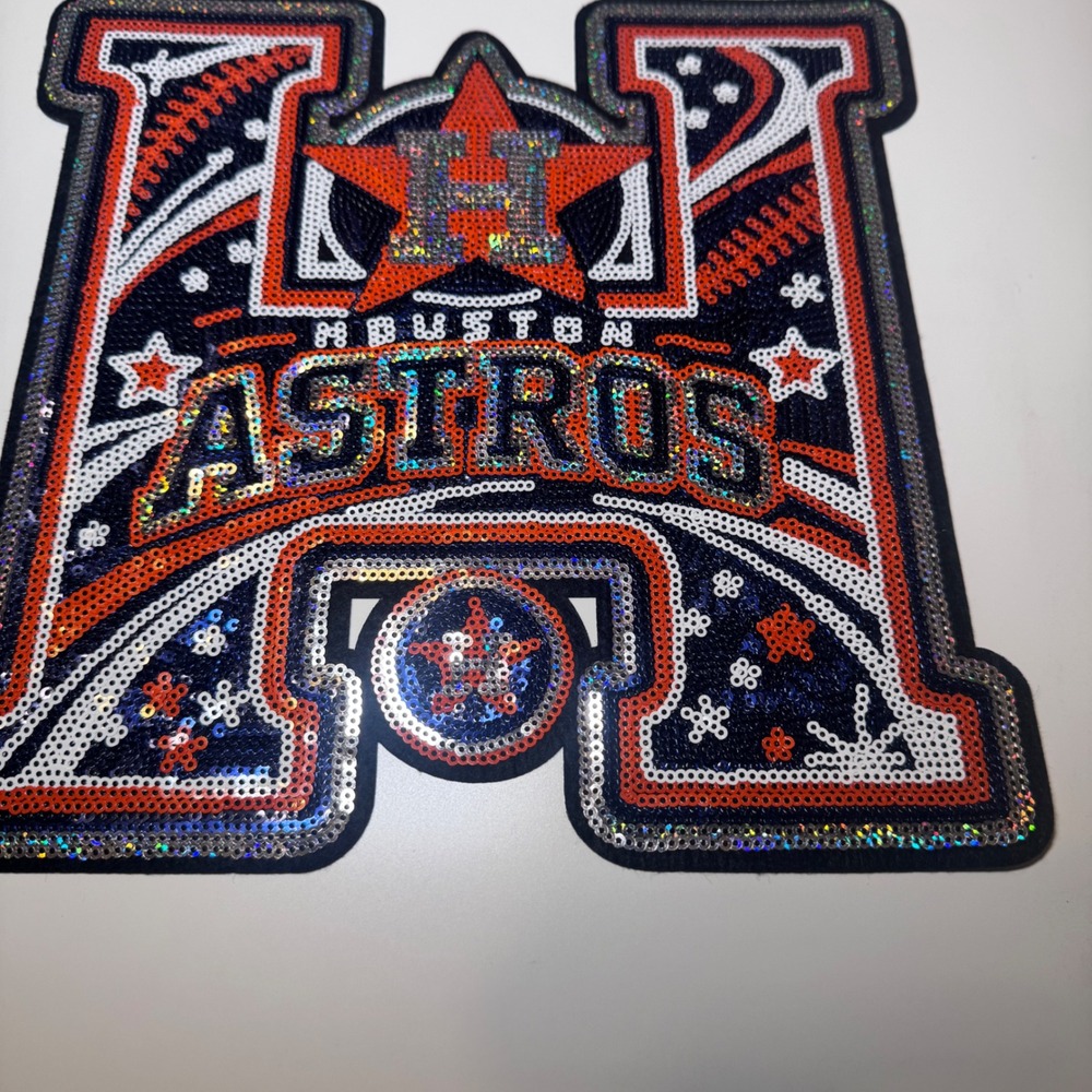 Houston Astros Large Sequin Patch MLB Baseball Navy Orange Silver Shimmer 9.5in